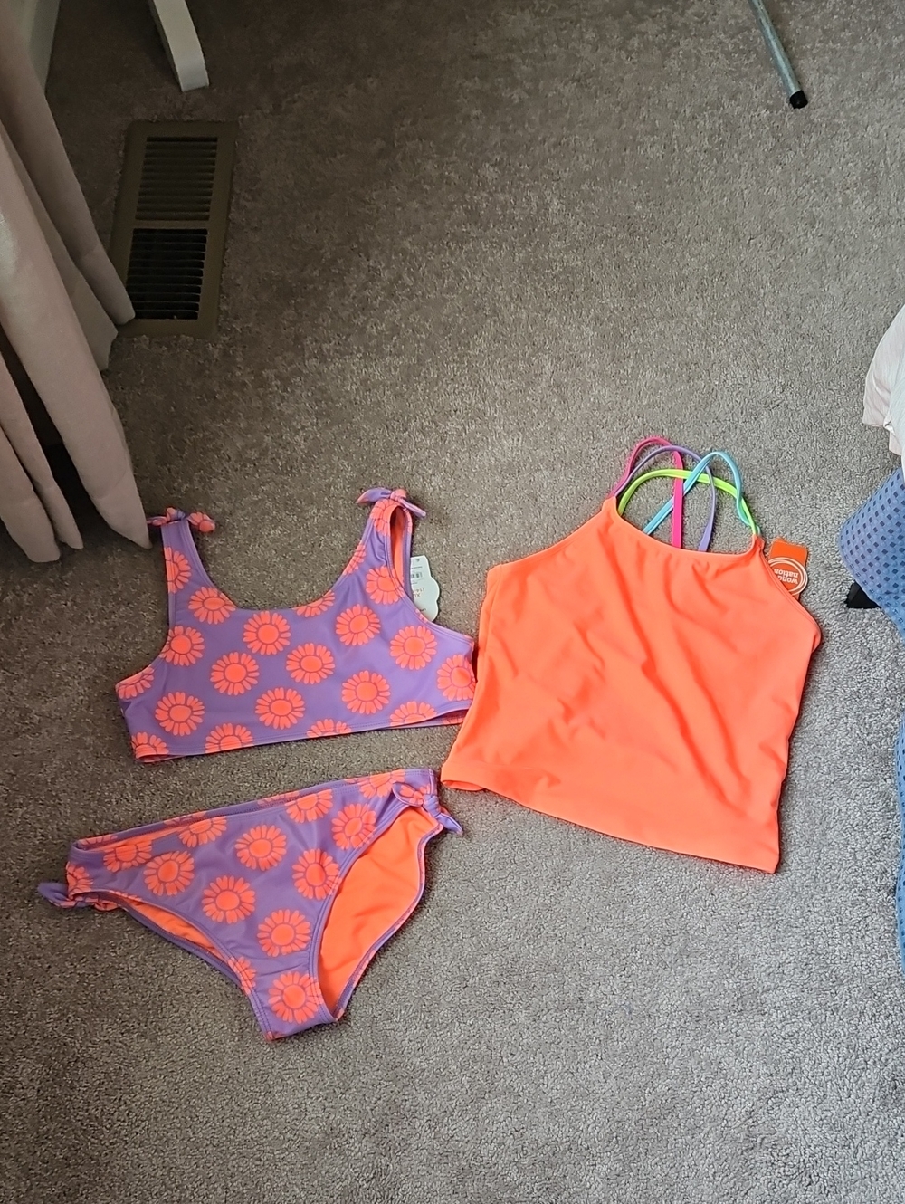 wonder nation Orange Tankini Top with Purple Floral Bikini Set